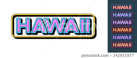 Text Hawaii in 3D style, tourist state of USA. Hawaii Islands in Pacific Ocean, framed text icon set. Isolated word Hawaii with isometric letters in pop art style for graphic design, vector set Text Hawaii in 3D style, tourist state of USA. Hawaii Islands in Pacific Ocean, framed text icon set. Isolated word Hawaii with isometric letters in pop art style for graphic design, vector set 142931977