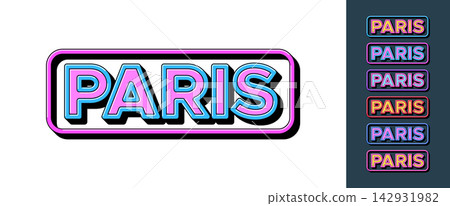 Text Paris in 3D style, tourist and fashion city in Europe. Paris city in France, framed text icon set. Isolated word Paris with isometric letters in pop art style for graphic design Text Paris in 3D style, tourist and fashion city in Europe. Paris city in France, framed text icon set. Isolated word Paris with isometric letters in pop art style for graphic design 142931982