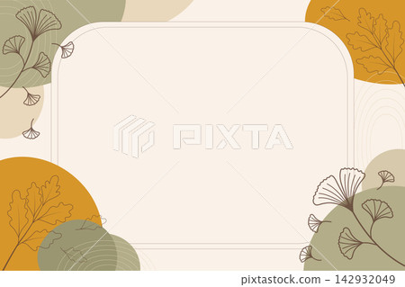 Simple autumn vector background. Elegant minimalist fall frame banner with line art leaves and abstract geometric shapes with copyspace Simple autumn vector background. Elegant minimalist fall frame banner with line art leaves and abstract geometric shapes with copyspace 142932049
