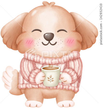 Fall dog cozy autumn watercolor character 142932410