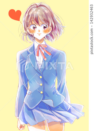 女學生,站立插畫,微笑,愛 女學生,站立插畫,微笑,愛 142932463