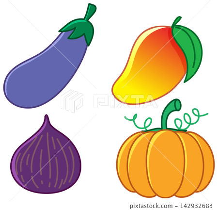 Set of Cartoon Fruits and Vegetables Vector Illustration Set of Cartoon Fruits and Vegetables Vector Illustration 142932683
