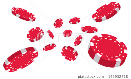 Dynamic Falling Red Casino Poker Chips Vector Illustration on White Background Dynamic Falling Red Casino Poker Chips Vector Illustration on White Background 142932718