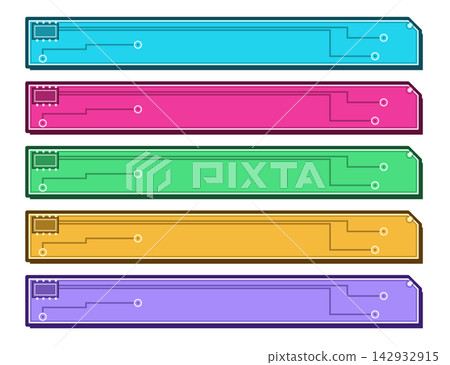 Circuit board style text frame, low-side, 5-color set. Circuit board style text frame, low-side, 5-color set. 142932915