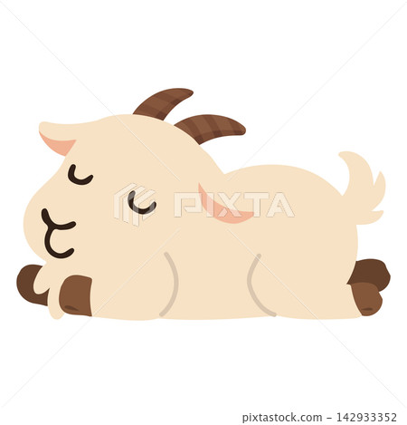 Goat sleeping baby animal mascot for farm product branding and nursery educational content Goat sleeping baby animal mascot for farm product branding and nursery educational content 142933352
