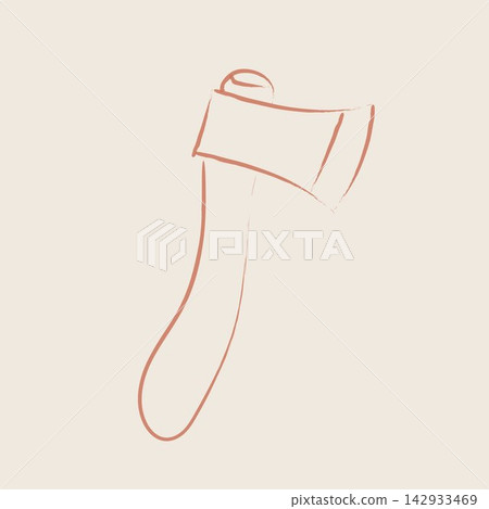 Cute line sketch of a camping axe. Simple camp themed icon. Cute line sketch of a camping axe. Simple camp themed icon. 142933469
