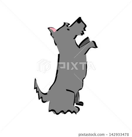 Cute illustration with a Scottish Terrier standing on hind legs. Simple doodle pet portrait. Cute illustration with a Scottish Terrier standing on hind legs. Simple doodle pet portrait. 142933478
