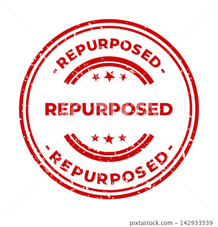 A distinct red repurposed grunge style rubber stamp indicating sustainable product use or creative material reuse 142933539