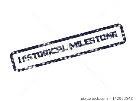 A distinctive blue rubber stamp featuring a grunge finish and the words Historical Milestone A distinctive blue rubber stamp featuring a grunge finish and the words Historical Milestone 142933548
