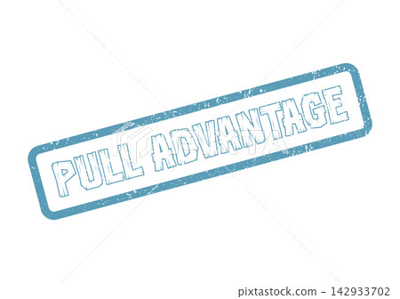 A distressed blue rubber stamp representing pull and advantage for gaining market edge A distressed blue rubber stamp representing pull and advantage for gaining market edge 142933702