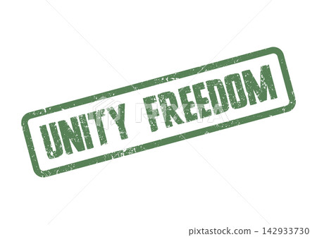 A distressed green rubber stamp impression clearly displays the powerful words unity freedom 142933730