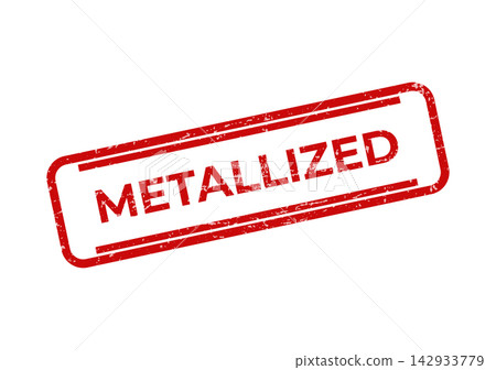 A distressed red rectangular rubber stamp featuring the word METALLIZED boldly displayed with a textured effect A distressed red rectangular rubber stamp featuring the word METALLIZED boldly displayed with a textured effect 142933779