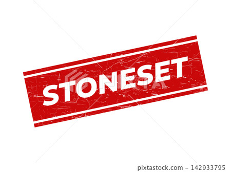 A distressed red rubber stamp featuring the word STONESET, conveying a finished or permanent state A distressed red rubber stamp featuring the word STONESET, conveying a finished or permanent state 142933795