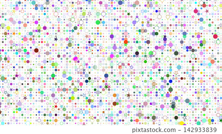 A dynamic celebratory pattern featuring colorful stars, dots, and concentric rings scattered across a lively composition A dynamic celebratory pattern featuring colorful stars, dots, and concentric rings scattered across a lively composition 142933839