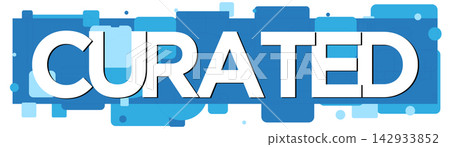 A dynamic representation of the word Curated presented with a stylish abstract blue geometric pattern 142933852