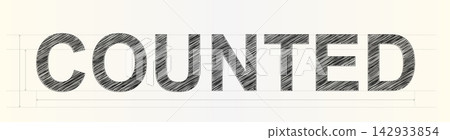 A dynamically sketched word COUNTED rendered in a unique blueprint style conveying precision and measurement 142933854