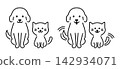 Cute line art dogs and cats, simple dog and cat, pet vector icon illustration set 142934071