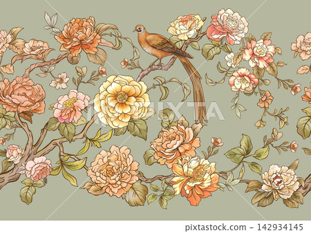 chinoiserie pattern with birds chinoiserie pattern with birds 142934145