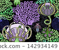 Colorful seamless marine pattern with corals 142934149