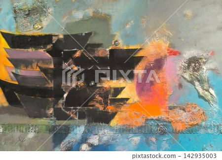 Abstract Expressionist Painting Featuring Dynamic Geometric Shapes and Textured Colorful Forms Abstract Expressionist Painting Featuring Dynamic Geometric Shapes and Textured Colorful Forms 142935003