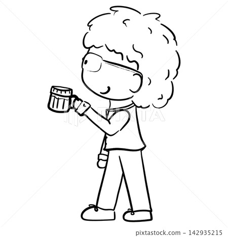 A male office worker holding a beer mug cartoon outline illustration A male office worker holding a beer mug cartoon outline illustration 142935215