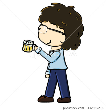 A male office worker holding a beer mug cartoon illustration A male office worker holding a beer mug cartoon illustration 142935216