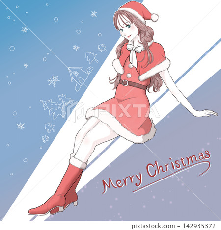 A long-haired woman dressed as Santa Claus (full body) A long-haired woman dressed as Santa Claus (full body) 142935372