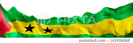 The flag of Sao Tome and Principe. The flag features green, yellow, and black colors. It is displayed on a plain background without any other objects The flag of Sao Tome and Principe. The flag features green, yellow, and black colors. It is displayed on a plain background without any other objects 142936068