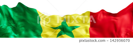 The flag of Senegal is shown isolated on a clear background. The flag features green, yellow, and red stripes with a star. It is a representation of the country and its identity The flag of Senegal is shown isolated on a clear background. The flag features green, yellow, and red stripes with a star. It is a representation of the country and its identity 142936070