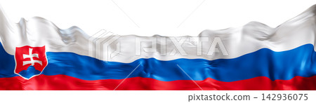 The image shows the flag of Slovakia positioned at the footer against a clear background. The flag features blue, red, and white colors along with its national emblem The image shows the flag of Slovakia positioned at the footer against a clear background. The flag features blue, red, and white colors along with its national emblem 142936075