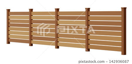 Wooden fence is shown with horizontal slats arranged evenly. The scene has a clear background. This image can be used for design projects or presentations Wooden fence is shown with horizontal slats arranged evenly. The scene has a clear background. This image can be used for design projects or presentations 142936087