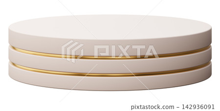 A podium designed for product display sits on a clear background. The podium features a round shape with gold accents. This design is created as a 3D render A podium designed for product display sits on a clear background. The podium features a round shape with gold accents. This design is created as a 3D render 142936091