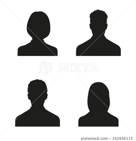 Vector flat illustration in black color. Avatar, user profile, person icon, profile picture. Suitable for social media profiles, icons, screensavers and as a template. Vector flat illustration in black color. Avatar, user profile, person icon, profile picture. Suitable for social media profiles, icons, screensavers and as a template. 142936115