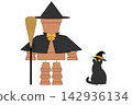 Witch-like pot doll and black cat 142936134