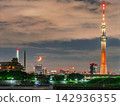 從奧戶的中川望去，可以看到東京晴空塔和彎月。 142936355