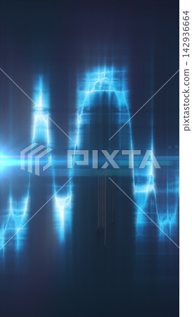 Abstract blue glowing waveform resembling a digital signal, financial chart, or futuristic data visualization. Abstract blue glowing waveform resembling a digital signal, financial chart, or futuristic data visualization. 142936664