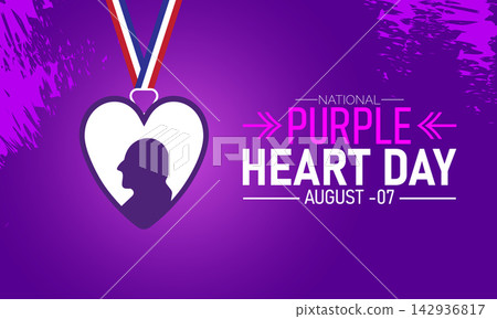 National Purple Heart Day. Vector illustration with heart medal icon and celebrated in August. Perfect for banners, posters,card,background,Header design, social media. 142936817