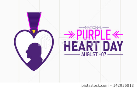 National Purple Heart Day. Vector illustration with heart medal icon and celebrated in August. Perfect for banners, posters,card,background,Header design, social media. 142936818