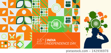 Indian Independence Day Banner Vector illustration.Geometry shape, pattern design Indian Independence Day Banner Vector illustration.Geometry shape, pattern design 142936978