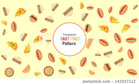 Transparent fast food pattern with burgers pizza and hot dogs on light yellow background hot dog junk food fastfood background pattern design seamless pizza slice cheese seamless Transparent fast food pattern with burgers pizza and hot dogs on light yellow background hot dog junk food fastfood background pattern design seamless pizza slice cheese seamless 142937122