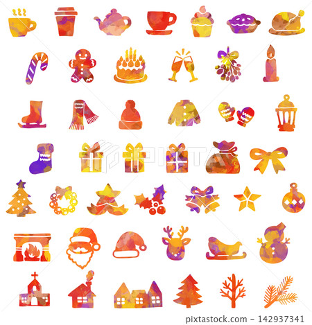 A set of hand-drawn style icons with Christmas motifs. A set of hand-drawn style icons with Christmas motifs. 142937341