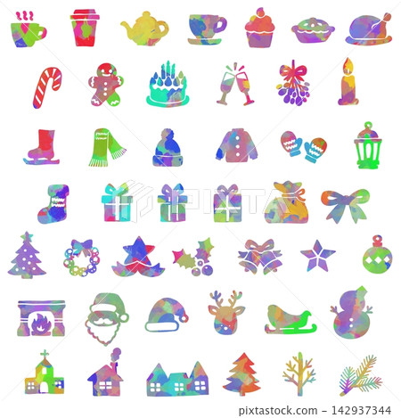 A set of hand-drawn style icons with Christmas motifs. A set of hand-drawn style icons with Christmas motifs. 142937344