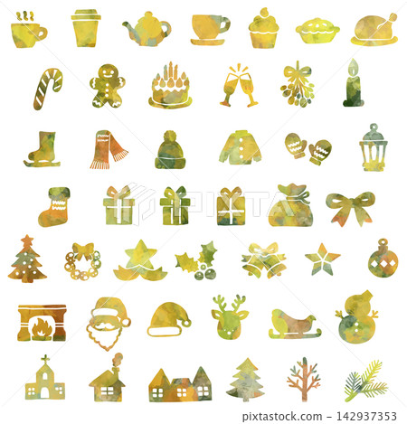 A set of hand-drawn style icons with Christmas motifs. A set of hand-drawn style icons with Christmas motifs. 142937353
