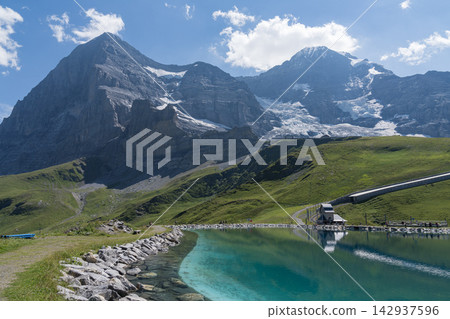 A plateau lake overlooking the Eiger and Mönch. A plateau lake overlooking the Eiger and Mönch. 142937596