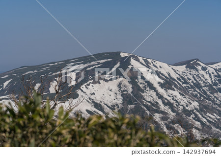 皮西爾山白雪皚皚的山脊和蔚藍的天空 142937694