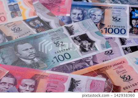 Jamaica, Jamaican paper money, dollar banknotes and cent coins for exchange. Jamaica money Jamaica, Jamaican paper money, dollar banknotes and cent coins for exchange. Jamaica money 142938360