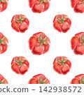 Seamless watercolor pattern featuring large, ripe tomatoes. Bright, juicy hand-drawn vegetables for textiles, packaging, and wrapping paper 142938572