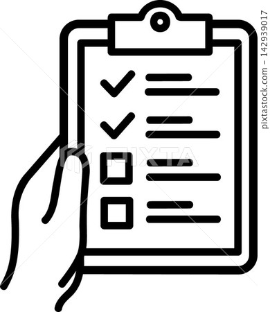 Hand holding clipboard with checked inspection list Hand holding clipboard with checked inspection list 142939017