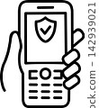 Hand holding secure smart-phone with mobile lock 142939021