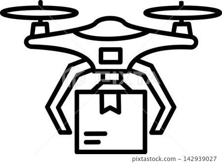Air cargo quad copter drone lifting shipment box 142939027
